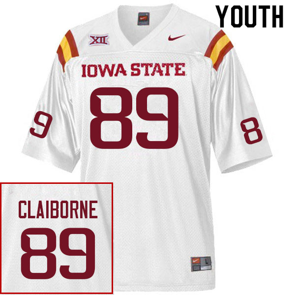Youth #89 Tyler Claiborne Iowa State Cyclones College Football Jerseys Sale-White - Click Image to Close